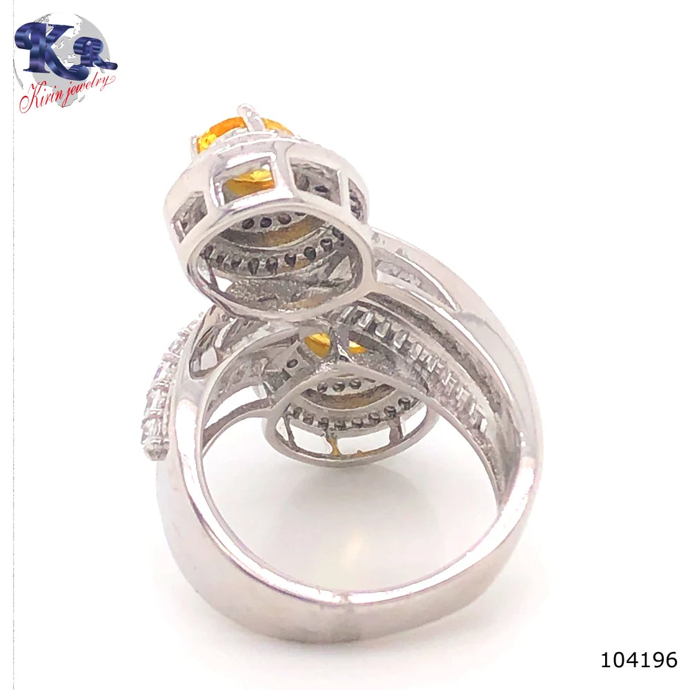 925 Silver Newest Rhodium Plated Two Big Stone Ring Design Jewelry Women Kirin Jewelry