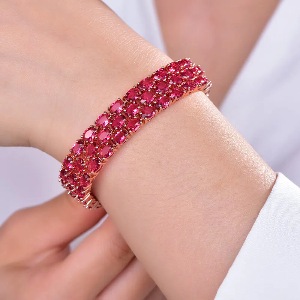 fashion 925 silver Elegant Wide Triple-Row Ruby Tennis Bracelet