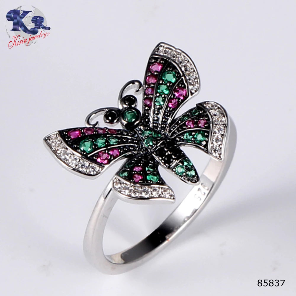 925 Silver Plated Gifts Zircon Rings Price Pendant Earring WOMEN SETS Butterfly Shape Jewelry Sets Kirin Jewelry