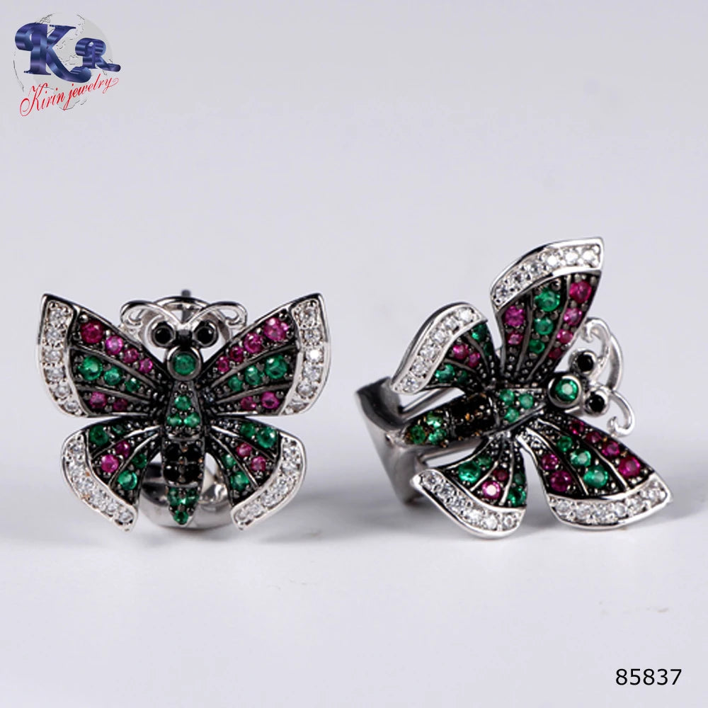 925 Silver Plated Gifts Zircon Rings Price Pendant Earring WOMEN SETS Butterfly Shape Jewelry Sets Kirin Jewelry