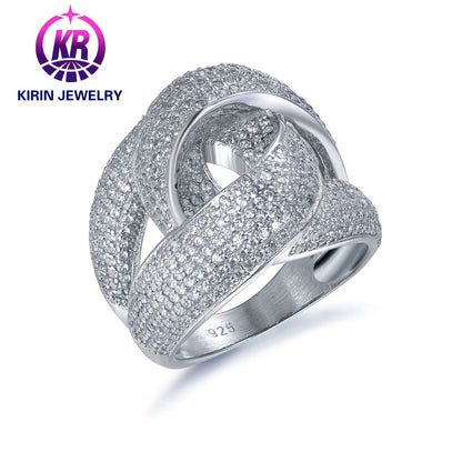 925 Silver Sparkling Cubic Zirconia 2 Circles Linked Design Crossover Ring for Women Engagement Jewelry