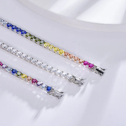 925 Silver Tennis Bracelet Women's 4mm Cubic Zirconia Round Rainbow 925 Sterling Silver CZ Tennis Bracelet Kirin Jewelry