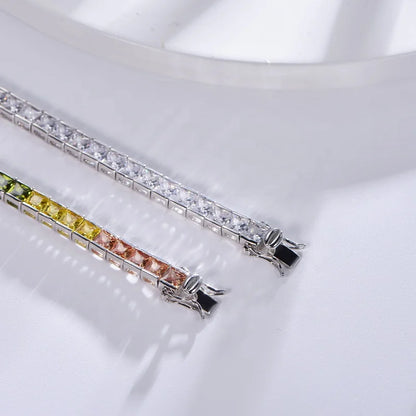 925 Sterling Silver Alternating AAA Cubic Zircon Tennis Bracelet 7.5" Rainbow Diamond Cuff Tennis Bracelet Kirin Jewelry