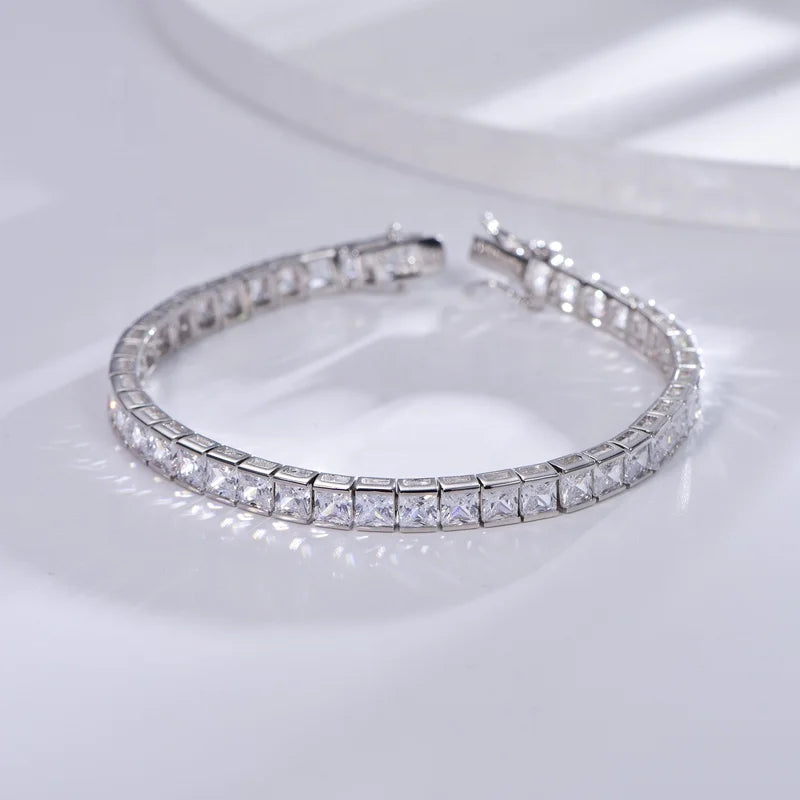 925 Sterling Silver Alternating AAA Cubic Zircon Tennis Bracelet 7.5" Rainbow Diamond Cuff Tennis Bracelet Kirin Jewelry