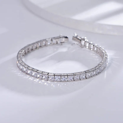 925 Sterling Silver Alternating AAA Cubic Zircon Tennis Bracelet 7.5" Rainbow Diamond Cuff Tennis Bracelet Kirin Jewelry