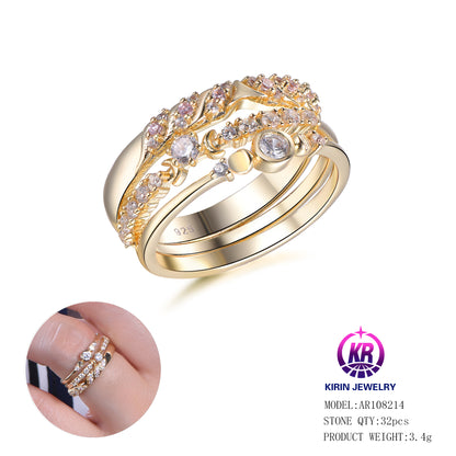 925 silver CZ gold plated wedding ring sets for women men diamond wedding rings sets