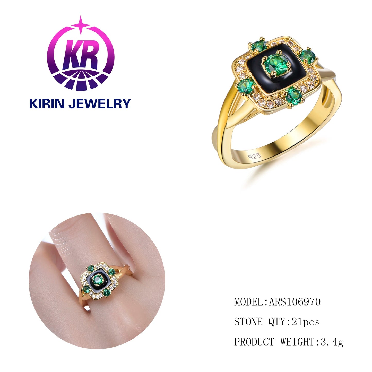 925 Sterling Silver Charm Light Luxury Palace Style Versatile Gold Diamond Set Women's Ring Kirin Jewelry