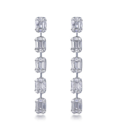 925 Sterling Silver Dangle Earrings for Women Teen Girls Elegant CZ Long Tassel Wedding Diamond Earrings Kirin Jewelry