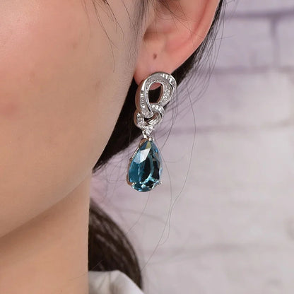 925 Sterling Silver Earrings 5A CZ Aquamarine Mossinate Blue Topaz Diamond Earrings Dangle Drop Earrings Kirin Jewelry