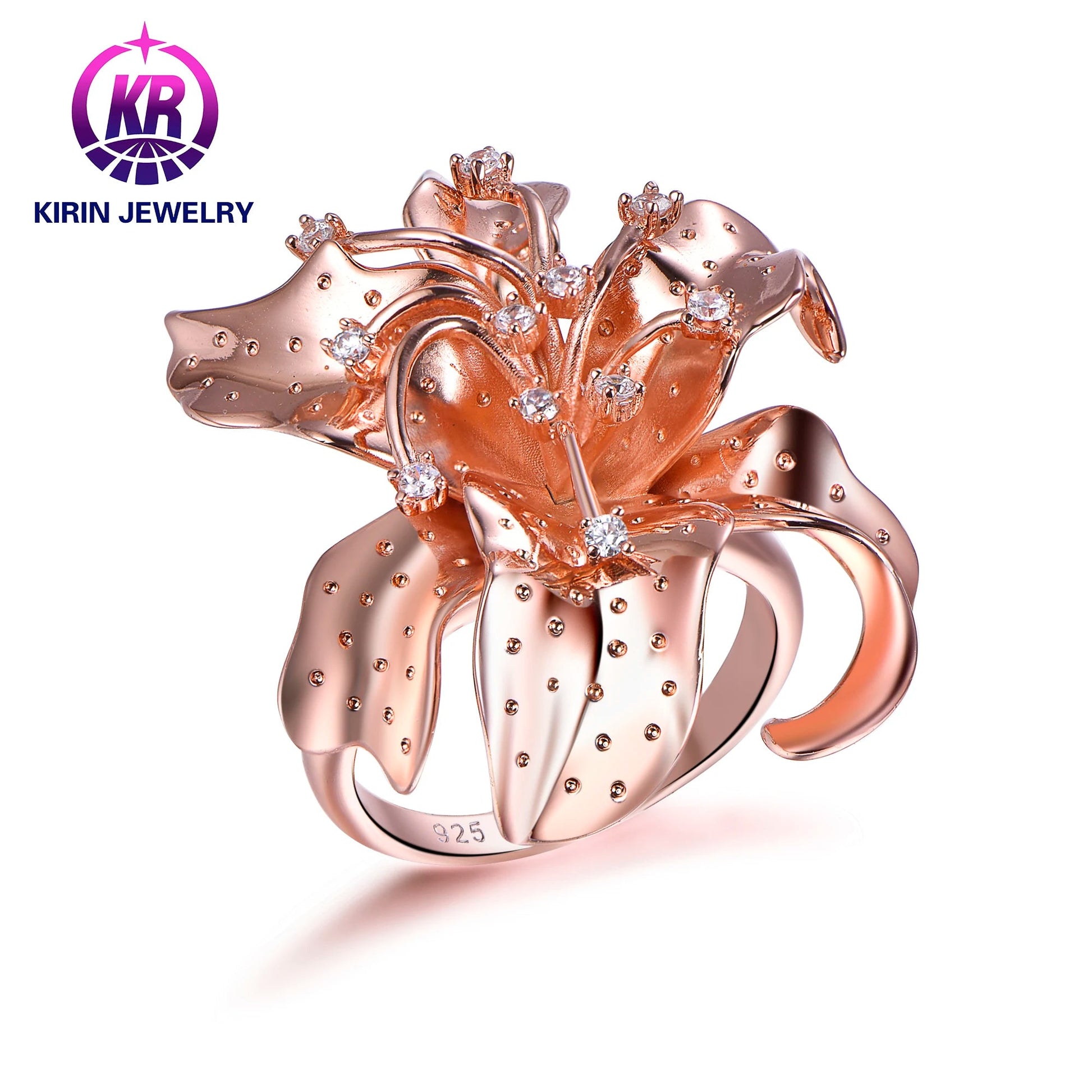 925 Sterling Silver Ethnic Style Irregular Lily Women's Ring Couple Engagement Wedding Ring Kirin Jewelry