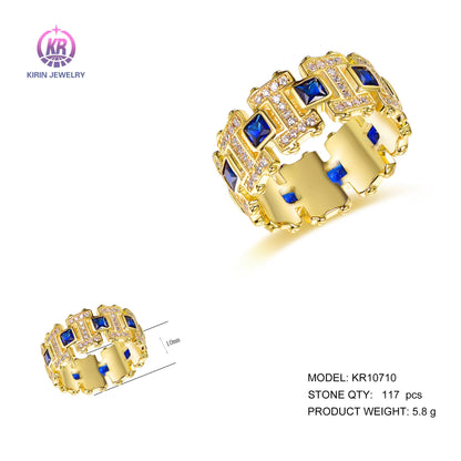 925 Sterling Silver Full Gemstone Gold Plated Iced Out Cuban Rings Hip Hop Jewelry Diamond Index Finger Ring Kirin Jewelry