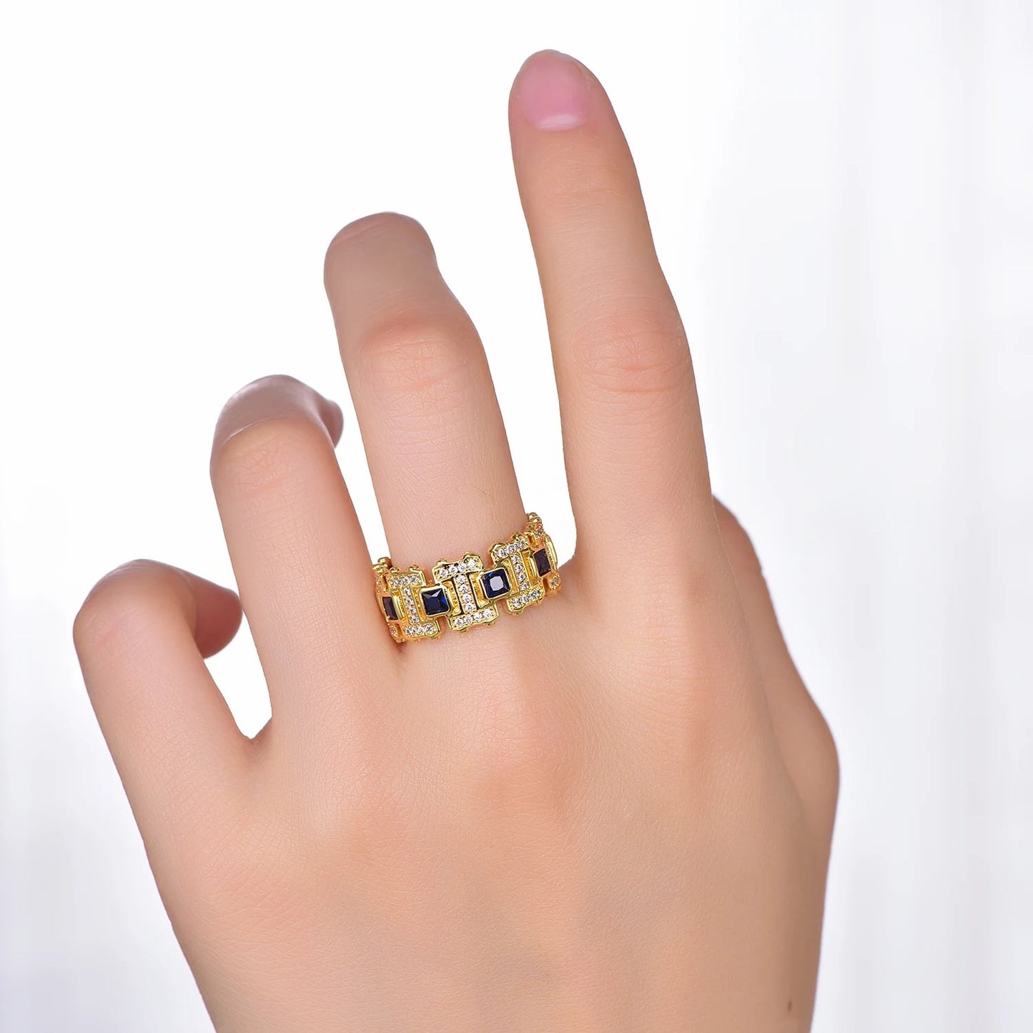 925 Sterling Silver Full Gemstone Gold Plated Iced Out Cuban Rings Hip Hop Jewelry Diamond Index Finger Ring Kirin Jewelry