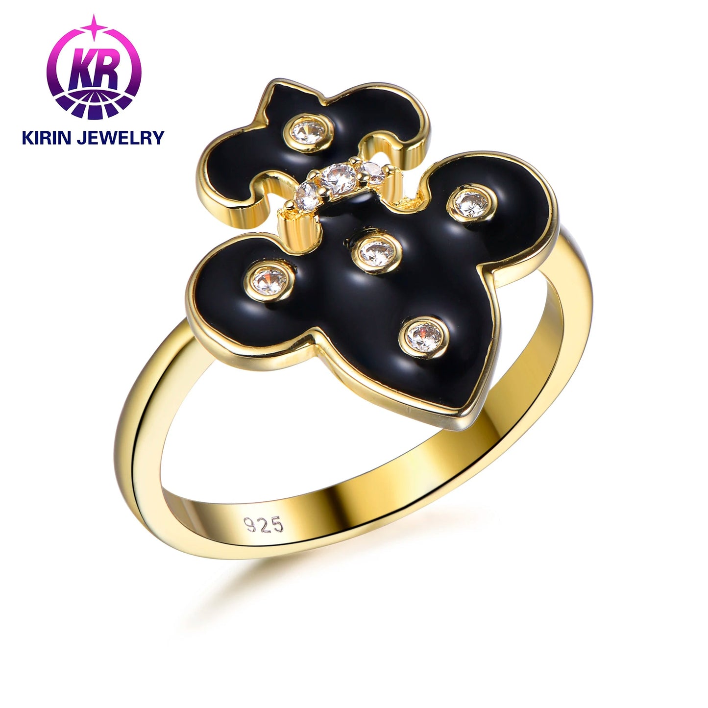 925 Sterling Silver Gold Plated Enamel Cubic Zirconia Personalized Ring suitable for women rings jewelry Kirin Jewelry