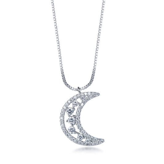 925 Sterling Silver Gold Plated Moon pendant Crystal Fashion moon Pendant Charm Necklace Jewelry Women valentines day gift Kirin Jewelry