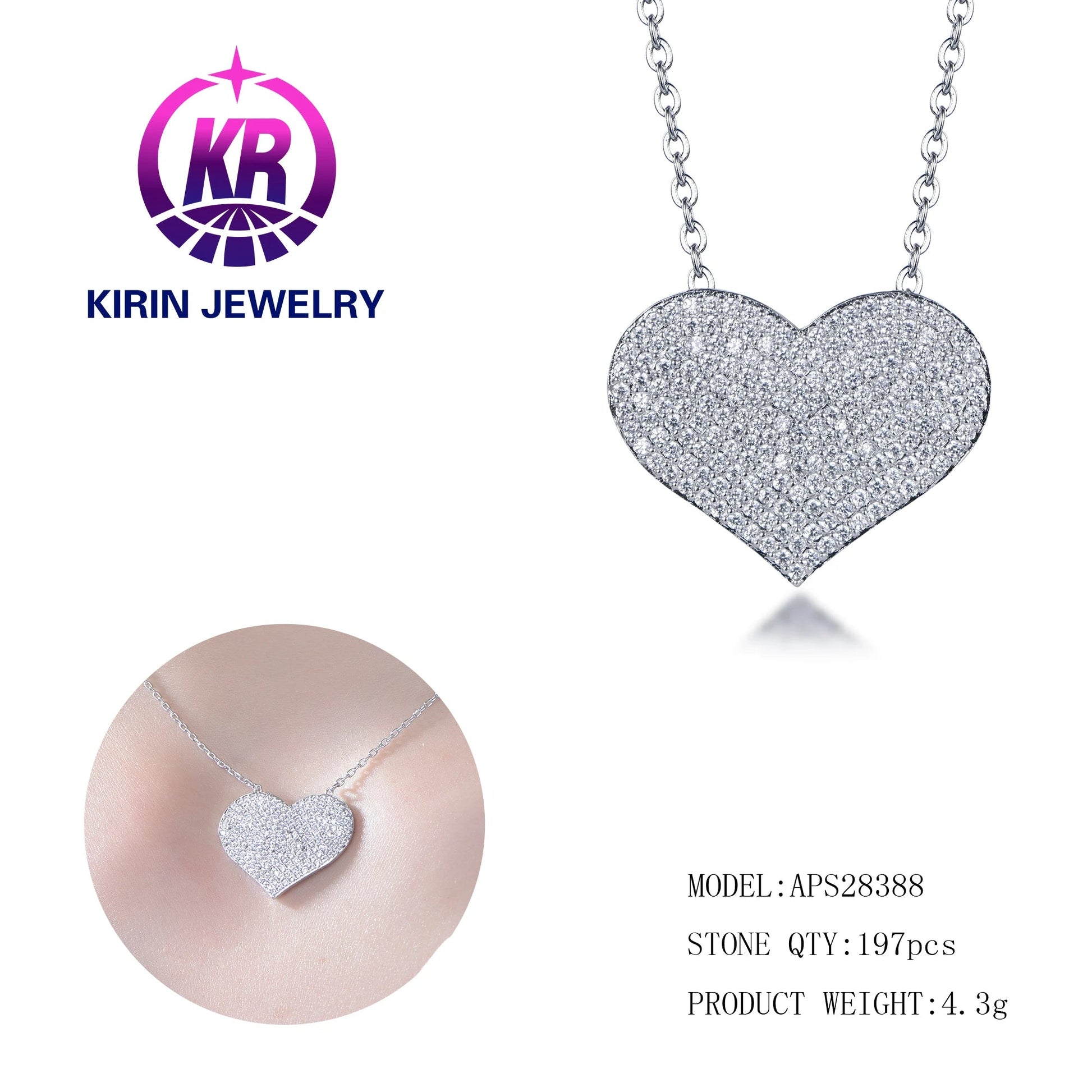 925 Sterling Silver Infinity Love Heart Pendant Necklace with 3A White Cubic Zirconia Jewelry Gifts Necklace for Women Kirin Jewelry