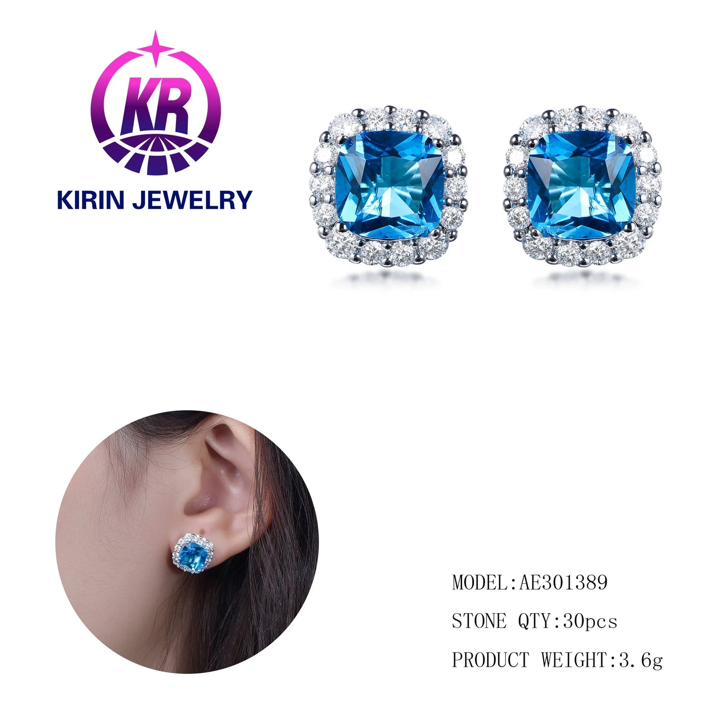 925 Sterling Silver Oval Cut Blue Sapphire Platinum Stud Earrings Kirin Jewelry