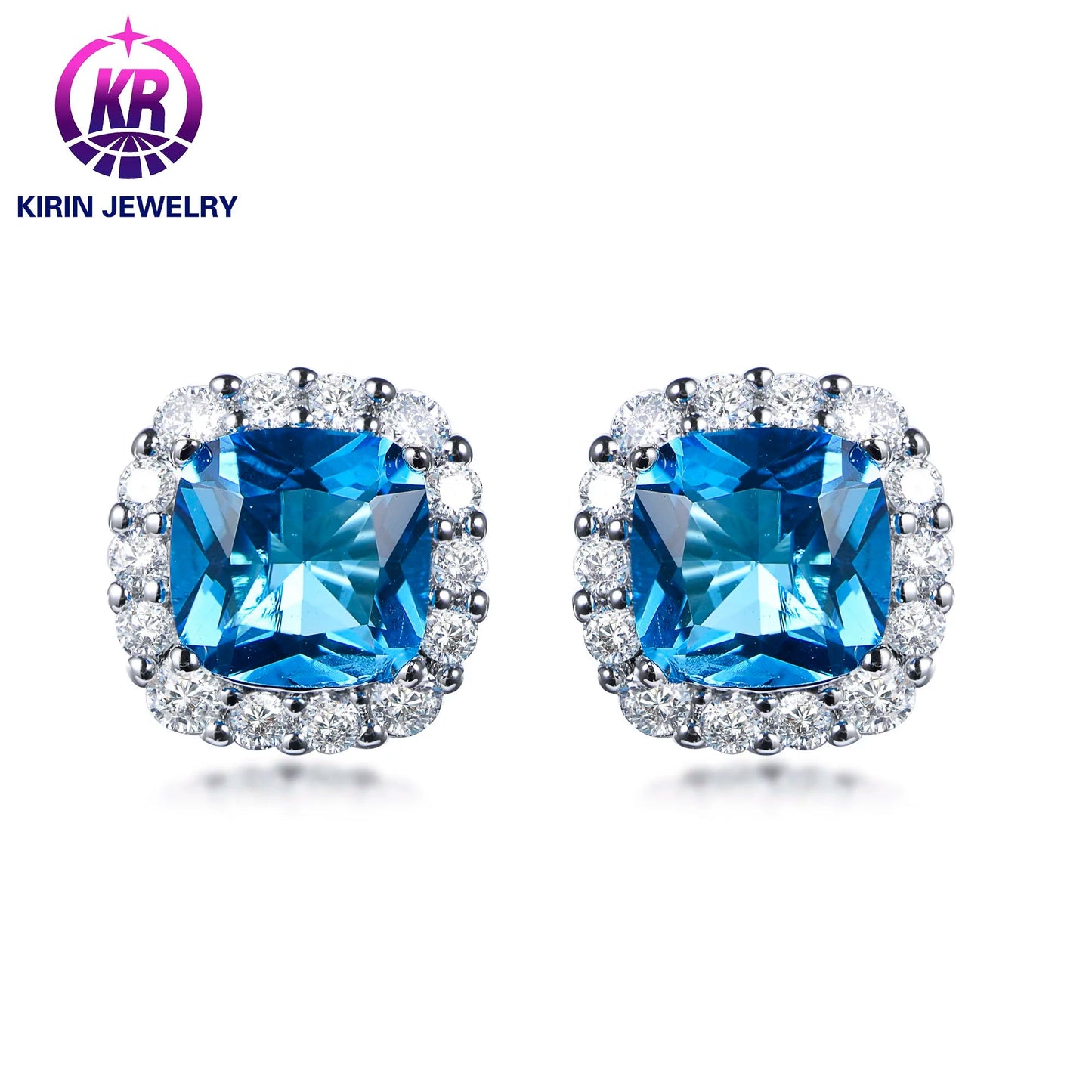 925 Sterling Silver Oval Cut Blue Sapphire Platinum Stud Earrings Kirin Jewelry