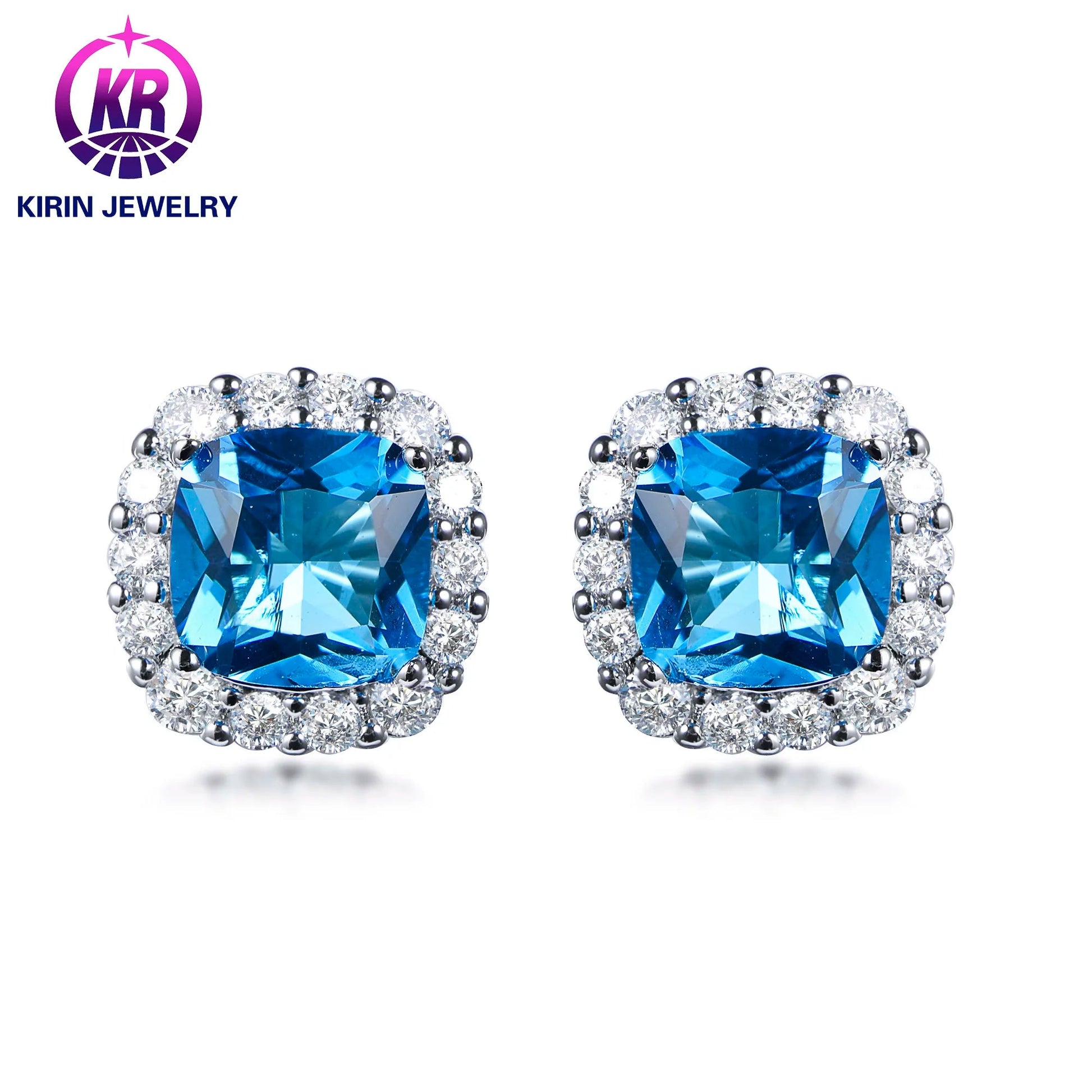 925 Sterling Silver Oval Cut Blue Sapphire Platinum Stud Earrings Kirin Jewelry