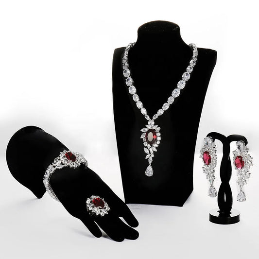 925 Sterling Silver Red highly recommend Corundum Zircon Luxury Wedding Jewelry Set hip hop jewelry wholesale Kirin Jewelry