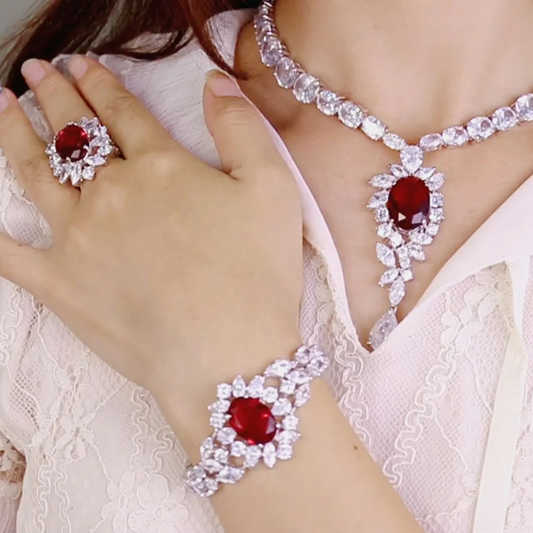 925 Sterling Silver Red highly recommend Corundum Zircon Luxury Wedding Jewelry Set hip hop jewelry wholesale Kirin Jewelry