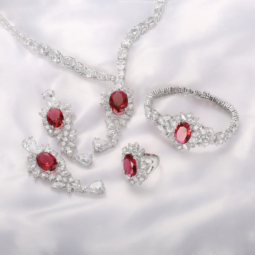 925 Sterling Silver Red highly recommend Corundum Zircon Luxury Wedding Jewelry Set hip hop jewelry wholesale Kirin Jewelry