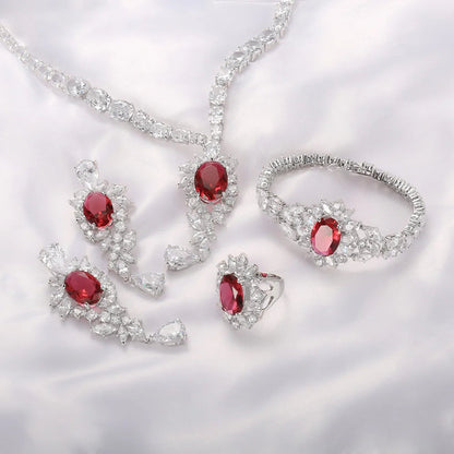 925 Sterling Silver Red highly recommend Corundum Zircon Luxury Wedding Jewelry Set hip hop jewelry wholesale Kirin Jewelry