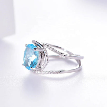 925 Sterling Silver Rings Oval Shape Glass Band Ring Kirin Jewelry