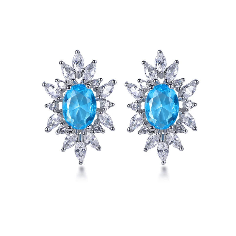 925 Sterling Silver White and Blue Topaz Starburst Stud Earrings Jewelry Kirin Jewelry