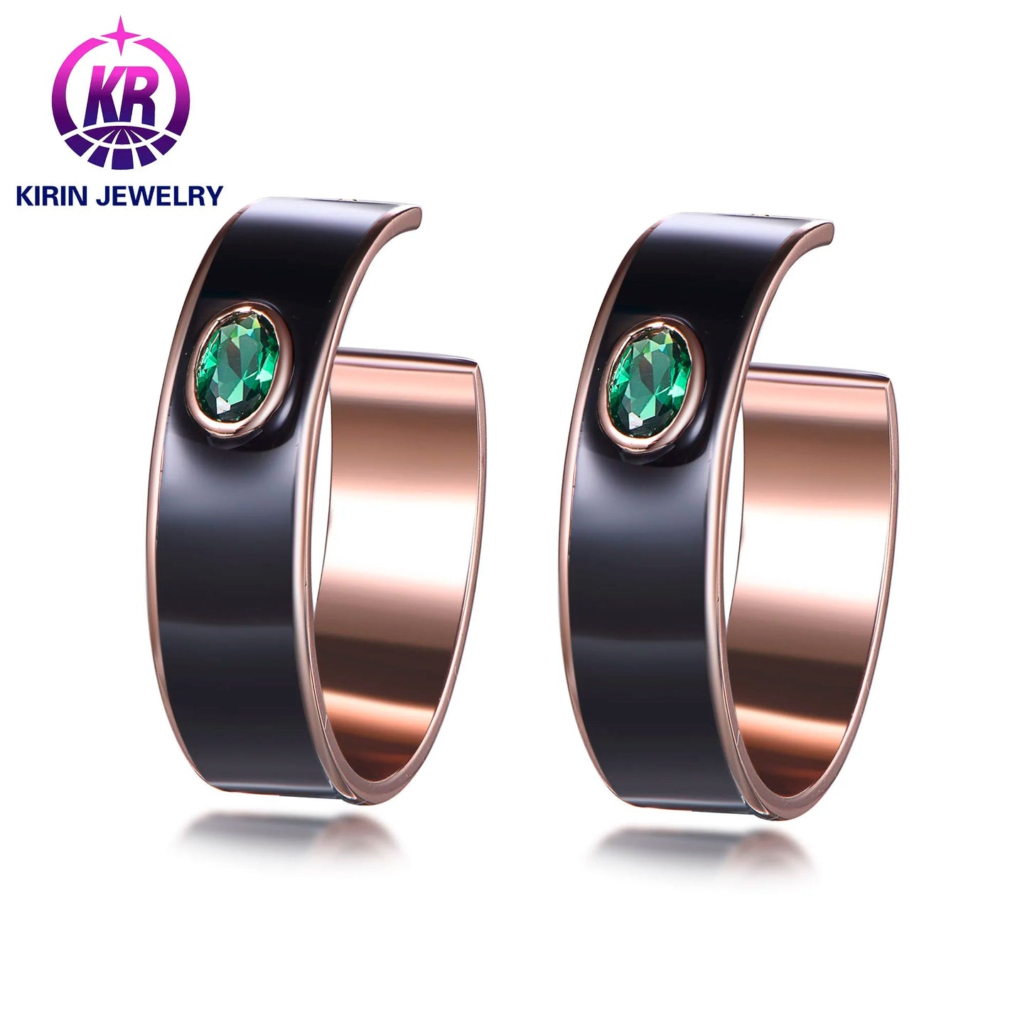 925 Sterling Silver Women's Small Earrings Men's Circle with Green Jewelry Punk Jewelry Earrings Kirin Jewelry