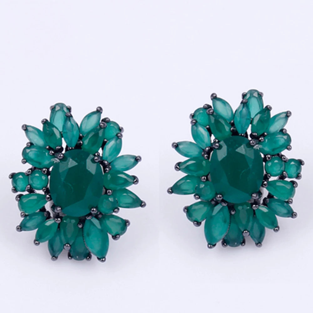 925 Sterling Silver wholesale green main stone flower earrings saudi gold jewelry Kirin Jewelry