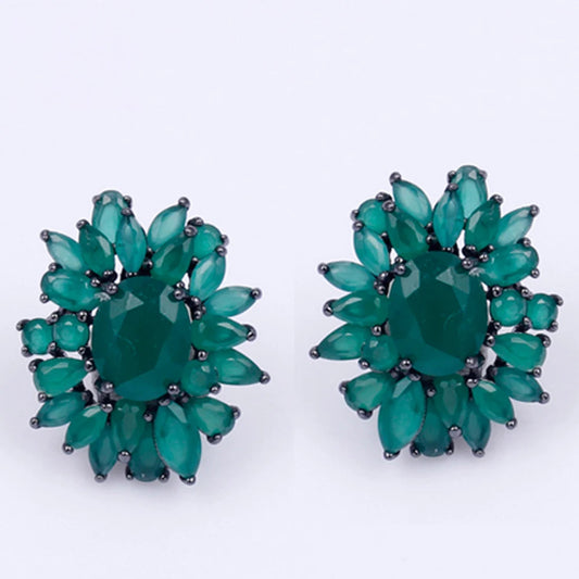 925 Sterling Silver wholesale green main stone flower earrings saudi gold jewelry Kirin Jewelry