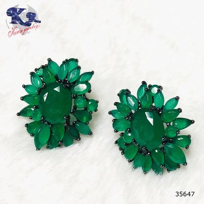 925 Sterling Silver wholesale green main stone flower earrings saudi gold jewelry Kirin Jewelry