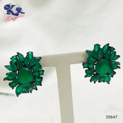 925 Sterling Silver wholesale green main stone flower earrings saudi gold jewelry Kirin Jewelry