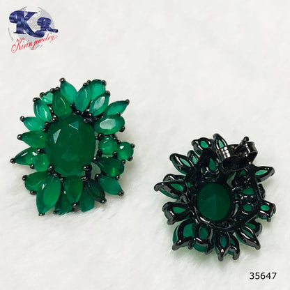 925 Sterling Silver wholesale green main stone flower earrings saudi gold jewelry Kirin Jewelry