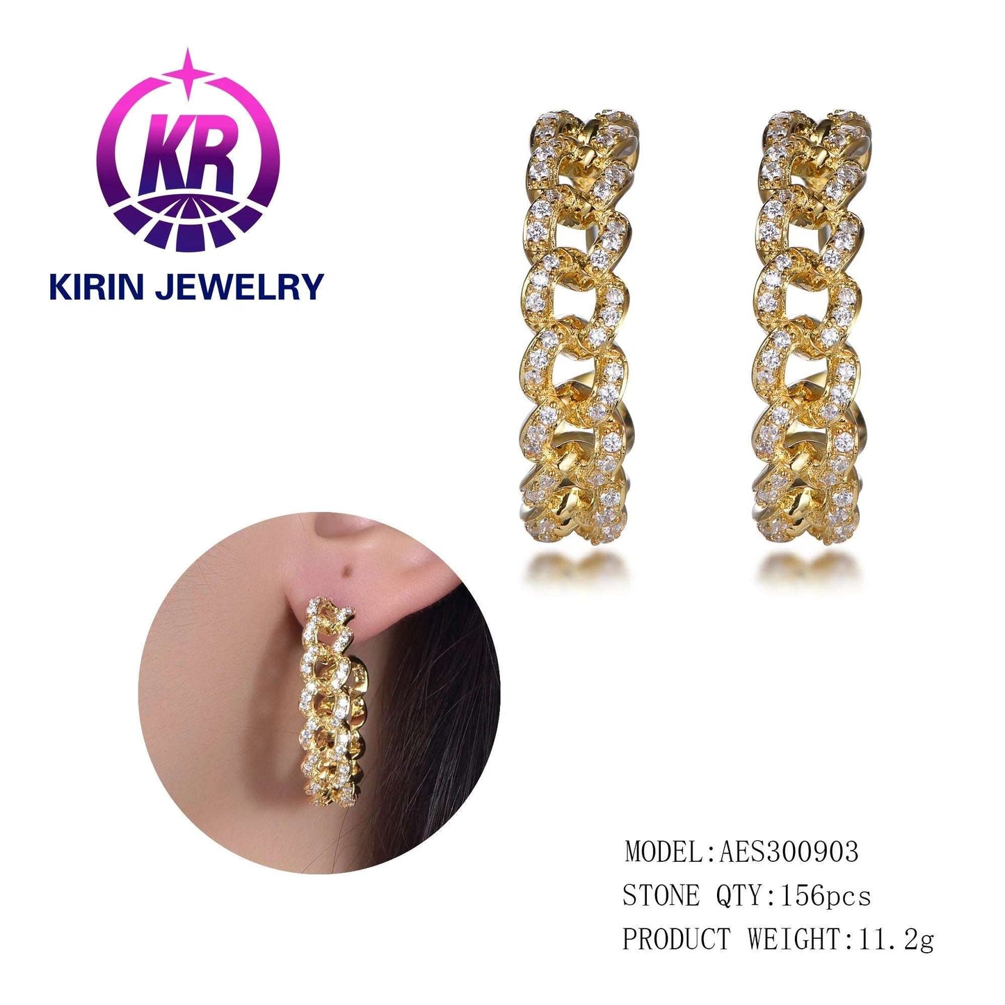 925 chain earrings for Women 2021 925 sterling silver chain earrings 18K gold drop diamond cuban chain earrings Kirin Jewelry