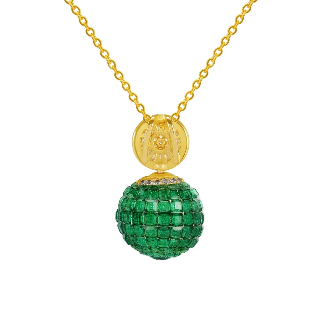 fashion 925 sterling silver roller ball custom emerald pendant necklace