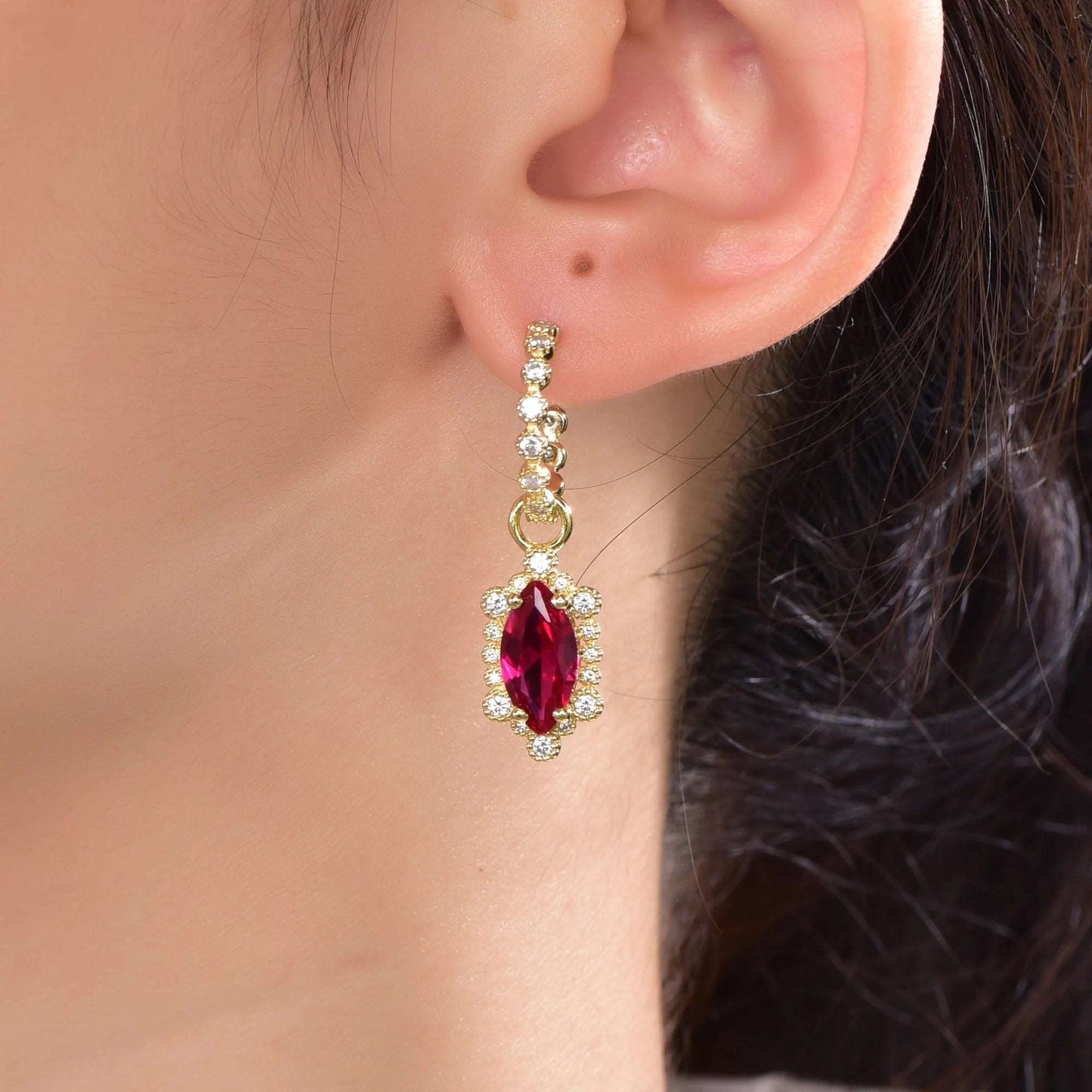 925 natural ruby sterling silver stud earrings 18k gold zircon red corundum diamond drop earrings Kirin Jewelry