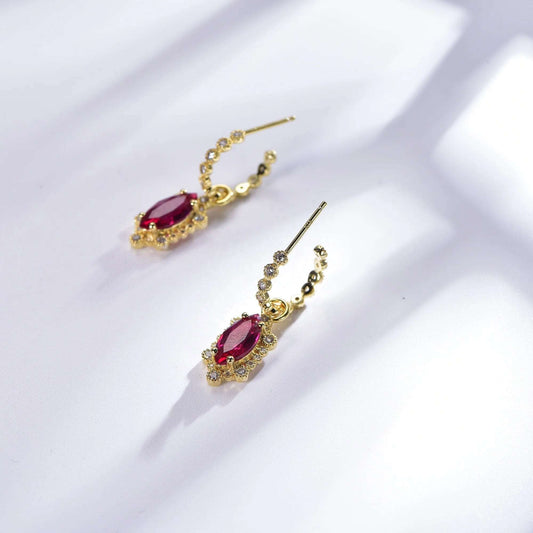 925 natural ruby sterling silver stud earrings 18k gold zircon red corundum diamond drop earrings Kirin Jewelry