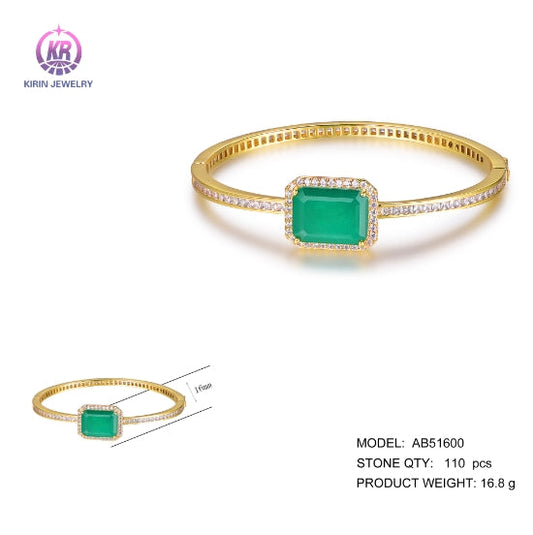 925 silve Jewelry bangle with 14K gold plated emerald Bangles wholesale CZ 51600 Kirin Jewelry