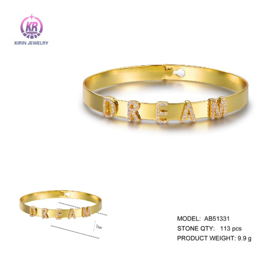 925 silver bangle with 14K gold plating CZ 51331 Kirin Jewelry