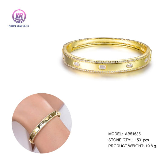 925 silver bangle with 14K gold plating CZ 51535 Kirin Jewelry