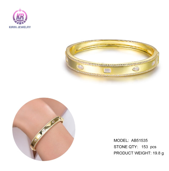 925 silver bangle with 14K gold plating CZ 51535 Kirin Jewelry