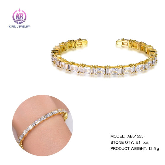 925 silver bangle with 14K gold plating CZ 51555 Kirin Jewelry