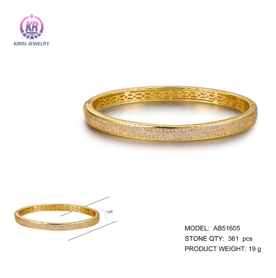 925 silver bangle with 14K gold plating CZ 51605 Kirin Jewelry