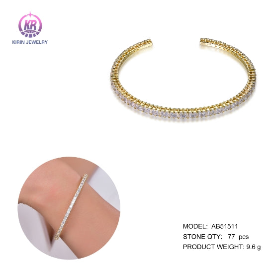 925 silver bangle with 14K gold plating CZ 81511 Kirin Jewelry