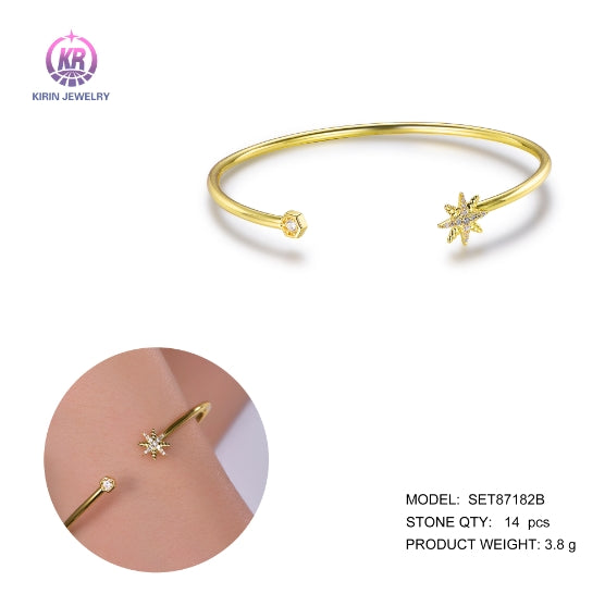 925 silver bangle with 14K gold plating CZ 87182 Kirin Jewelry