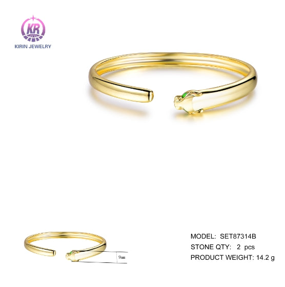 925 silver bangle with 14K gold plating CZ 87314 Kirin Jewelry