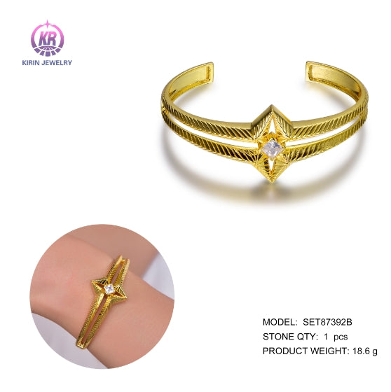 925 silver bangle with 14K gold plating CZ 87392 Kirin Jewelry