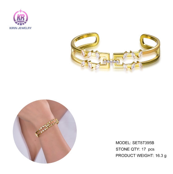 925 silver bangle with 14K gold plating CZ 87395 Kirin Jewelry