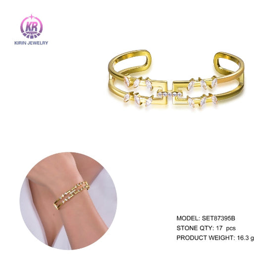 925 silver bangle with 14K gold plating CZ 87395 Kirin Jewelry